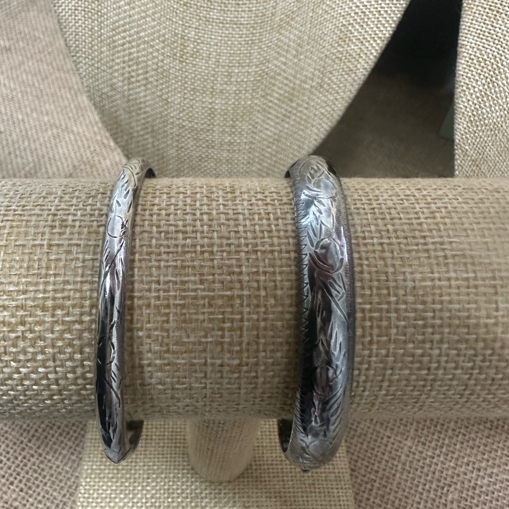 Silver Textured Circular Bracelets